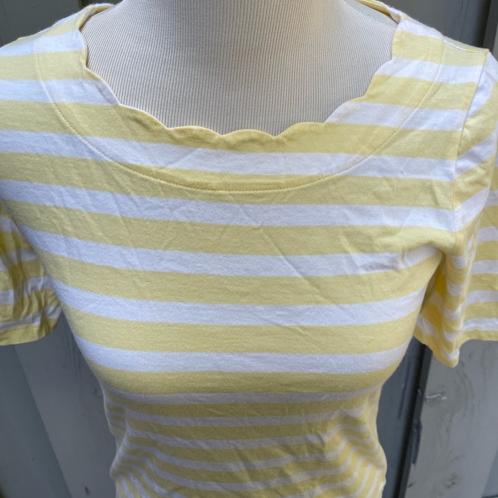 Talbots Yellow Striped Scalloped Neck Women's Top Size XS